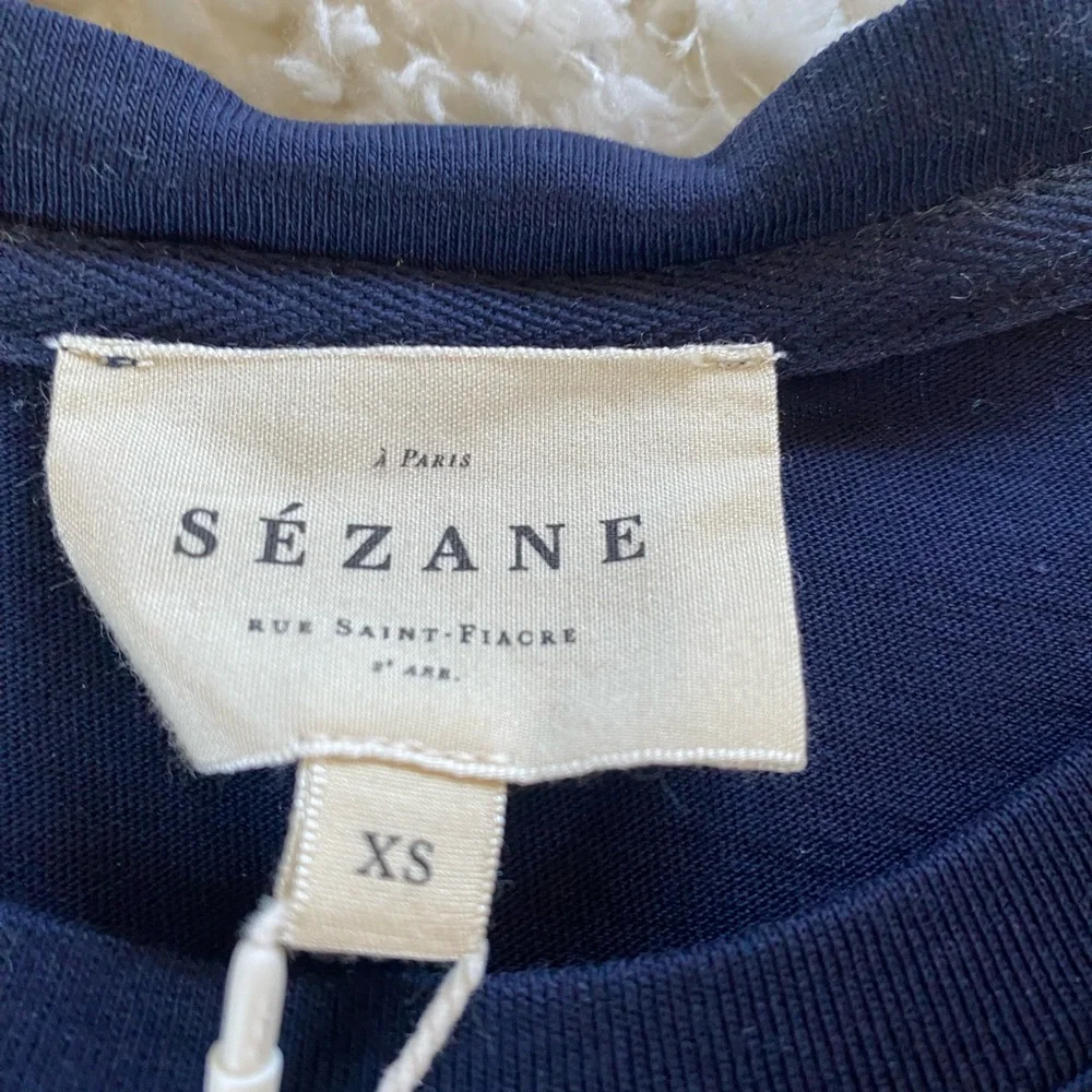 Sezane Conrad T-Shirt Marine Blue with Embroidered Monogram XS NWT - Picture 2 of 7